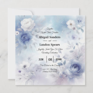 Soft Blue Blossoms and Lavender Mist Wedding Invitation
