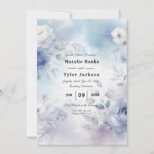 Soft Blue Blossoms and Lavender Mist Wedding Invitation