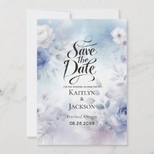 Soft Blue Blossoms and Lavender Mist Wedding Save The Date