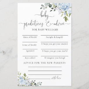Soft Blue Botanical Baby Shower Predictions Card