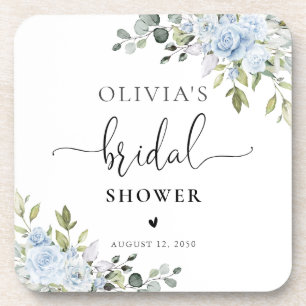 Soft Blue Botanical Bridal Shower Coasters