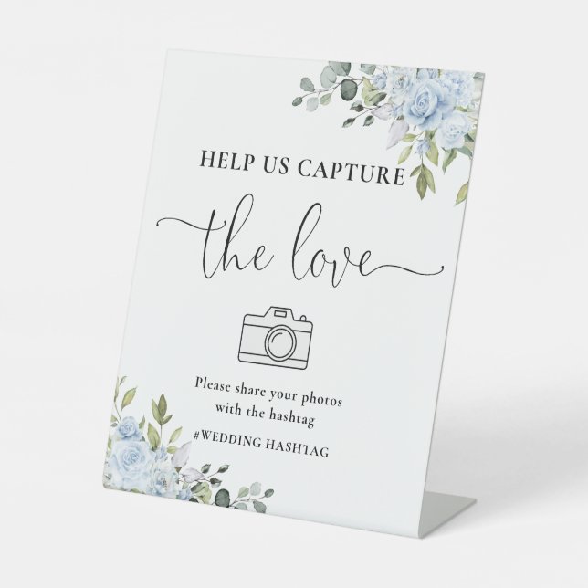 Soft Blue Botanical Help Us Capture The Love Sign (Front)