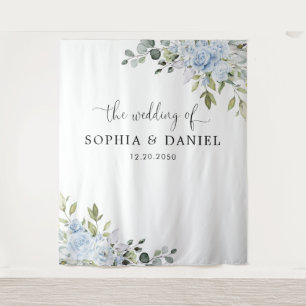 Soft Blue Botanical Wedding Backdrops Banner Tapestry