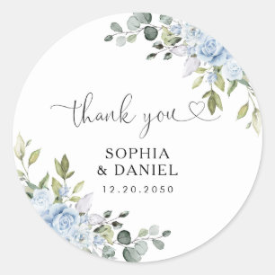 Soft Blue Botanical Wedding Classic Round  Sticker