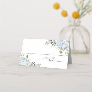 Soft Blue Botanical Wedding Folded Place Card