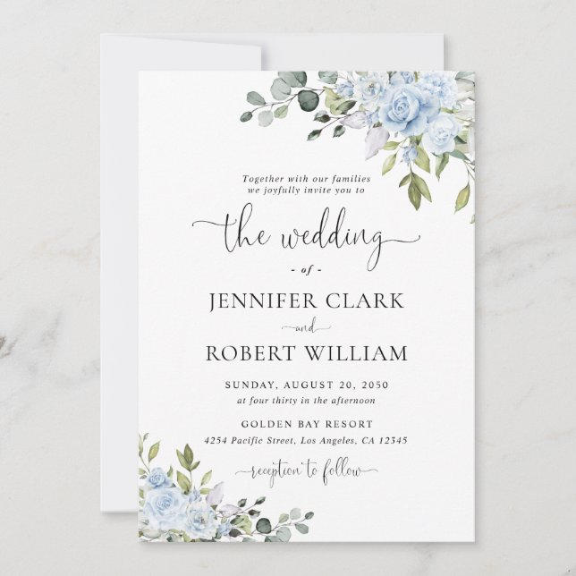 Soft Blue Botanical Wedding Invitation (Front)