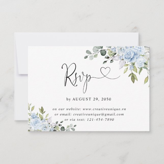 Soft Blue Botanical Wedding Online RSVP Card (Front)