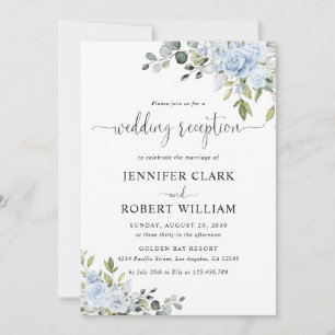 Soft Blue Botanical Wedding Reception Invitation