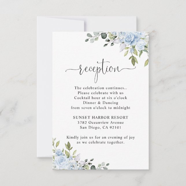 Soft Blue Botanical Wedding Reception RSVP Card (Front)