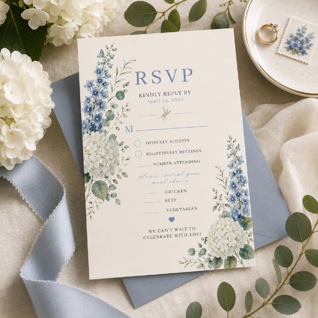 Soft Blue Botanical Wedding RSVP Card (Creator Uploaded)
