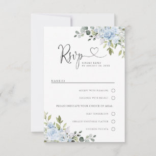 Soft Blue Botanical Wedding With Meal Choice RSVP Card