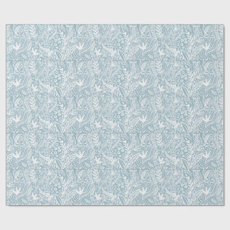 Soft Blue Botanical Wrapping Paper | Elegant Hand 