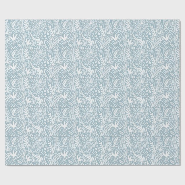Soft Blue Botanical Wrapping Paper | Elegant Hand  (Flat)