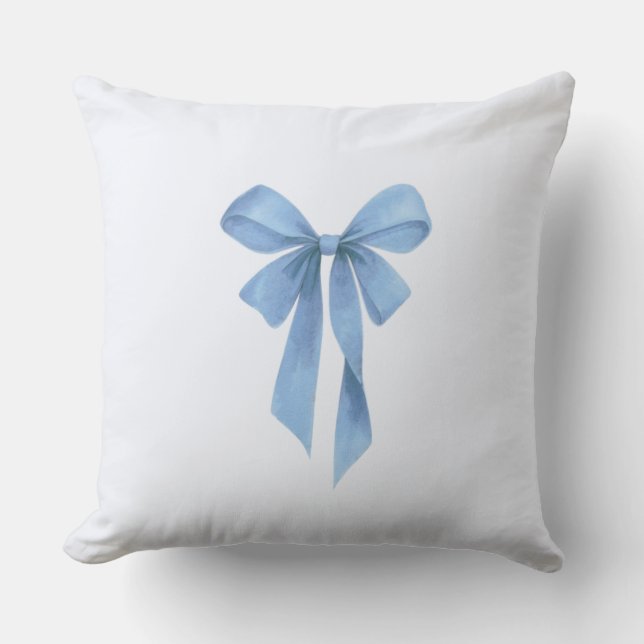 Soft Blue Bow Boy Baby Shower Cushion (Front)