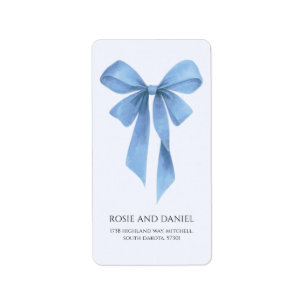 Soft Blue Bow Boy Baby Shower Return Address Label
