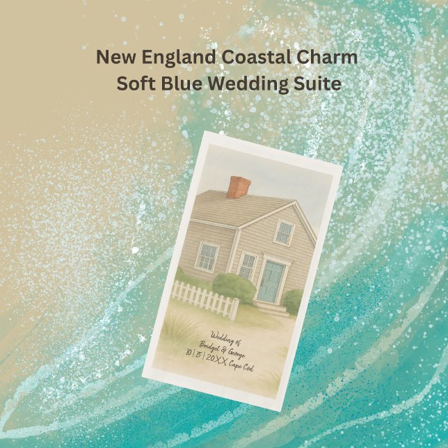 Soft Blue Cape Cod Coastal Wedding Cocktail Napkin (Creator Uploaded)