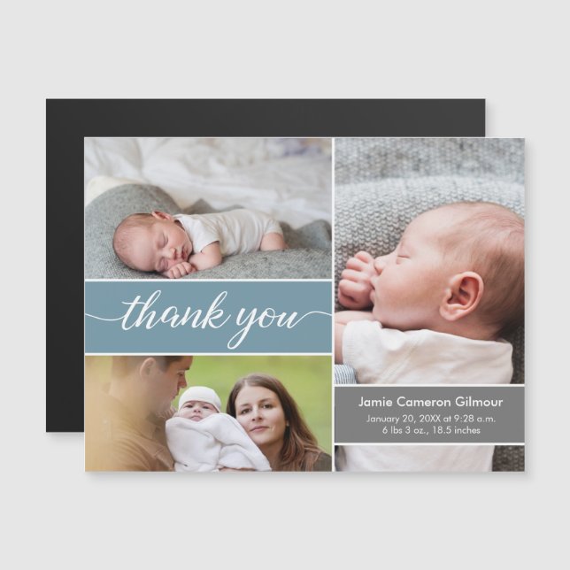 Soft blue Chic Newborn photos Name Baby Shower Magnetic Invitation (Front/Back)