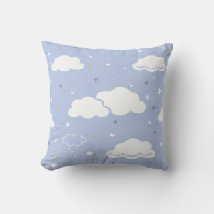 Soft Blue Cloud And Stars Pattern Cushion