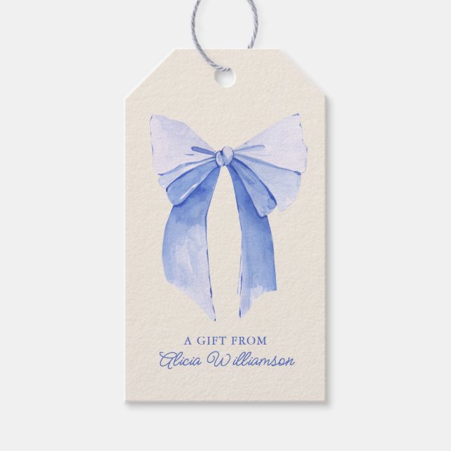 Soft Blue Coquette Bow Personalised Gift From  Tags (Front)