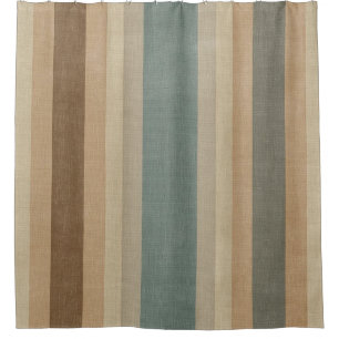 Soft Blue Cream Brown Peach Farmhouse Stripe Shower Curtain