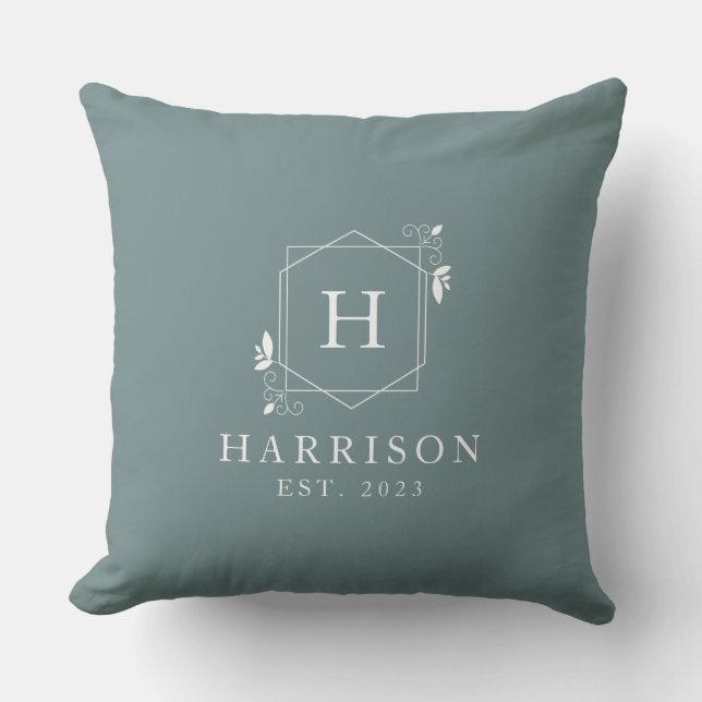 Soft Blue Custom Modern Rustic Monogram Initial Cushion (Front)