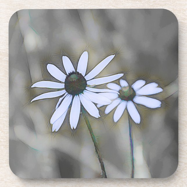 Soft Blue Daisy Coasters Grey Background (Front)