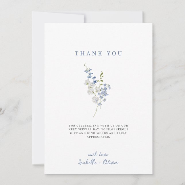 Soft Blue Delicate Floral Bouquet Thank You Card (Front)