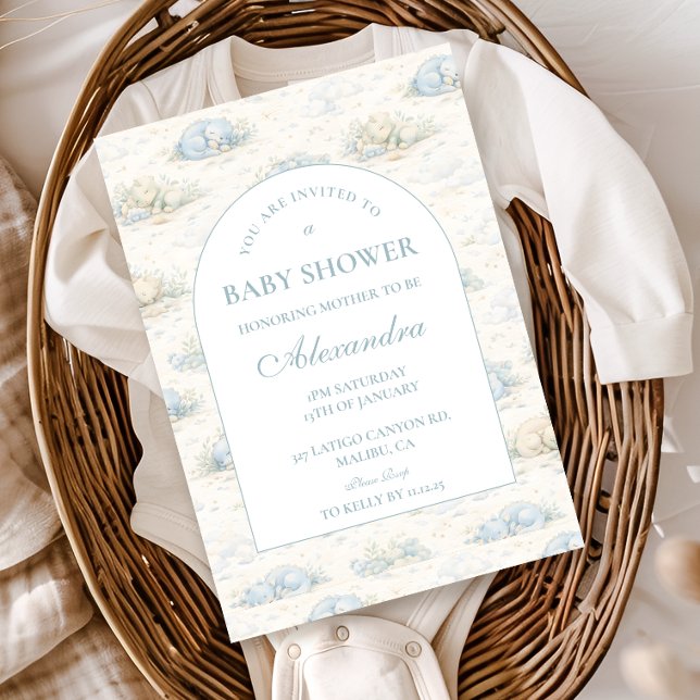 Soft Blue Dino Baby Shower Invitation (Creator Uploaded)
