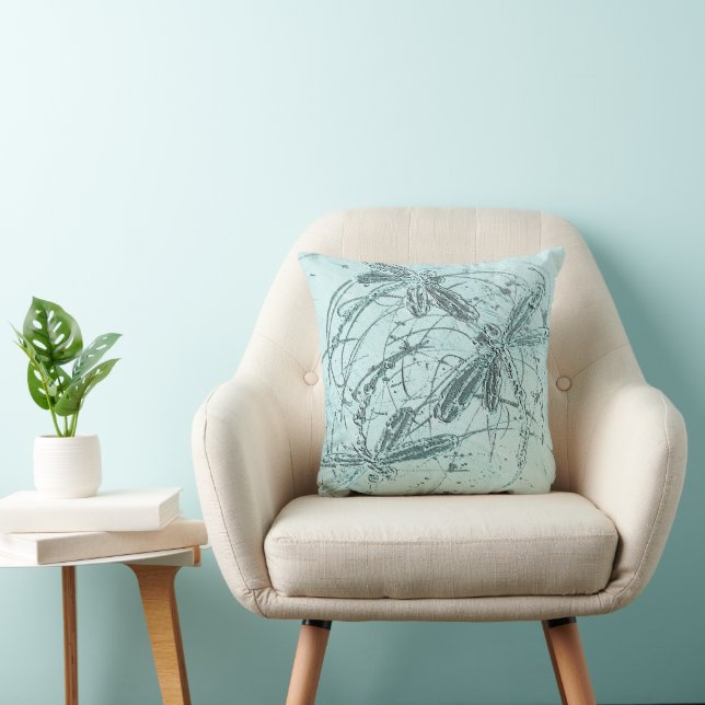 Soft Blue Dragonfly Dance Cushion (Chair)