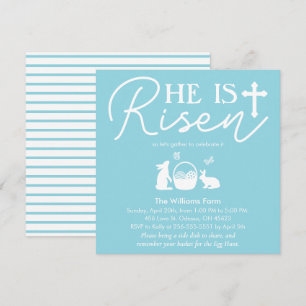Soft Blue Easter “He Is Risen” Celebration  Invitation