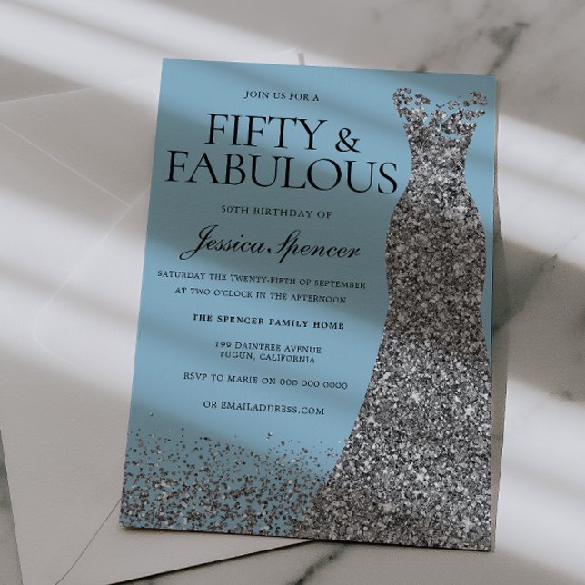 Soft Blue Elegance 50th Birthday Party Invitation (Creator Uploaded)