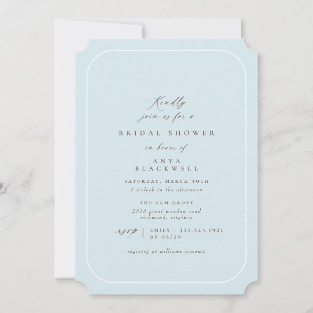 Soft Blue | Elegant Classic Bridal Shower Invitation (Front)