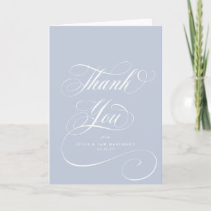 Soft Blue Elegant Script Blank Wedding Thank You Card