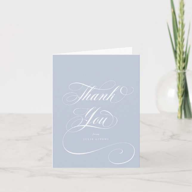 Soft Blue Elegant Script Graduation Photo+Message Thank You Card (Front)