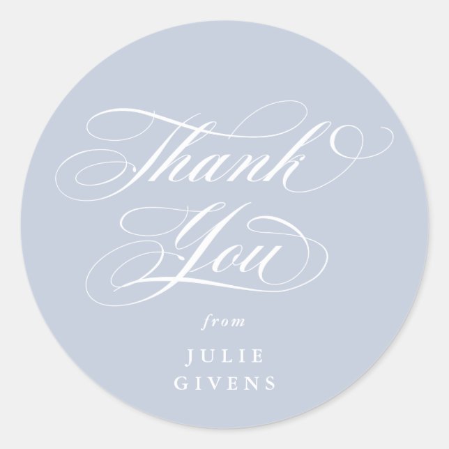 Soft Blue Elegant Script Graduation Thank You Classic Round Sticker (Front)