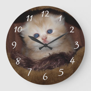 Soft blue eyes kitty large clock
