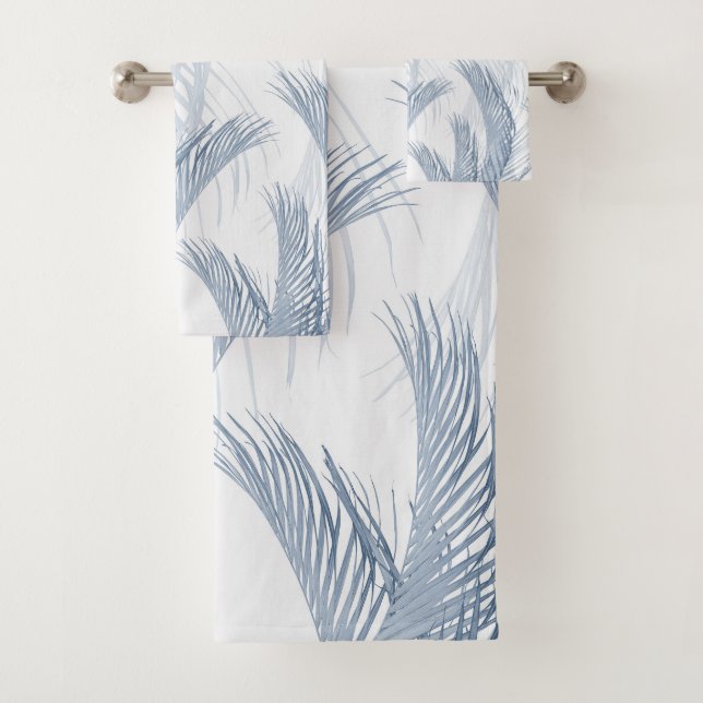 Soft Blue Feather Palm Bliss 1 Bath Towel Set (Insitu)