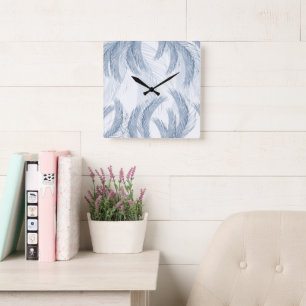 Soft Blue Feather Palm Bliss 1 Square Wall Clock