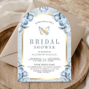 Soft Blue Floral Arch Butterfly Bridal Shower Invitation