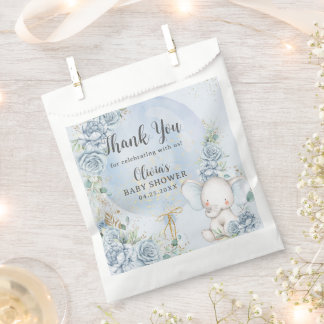 Soft Blue Floral Balloon Elephant Boy Baby Shower Favour Bag