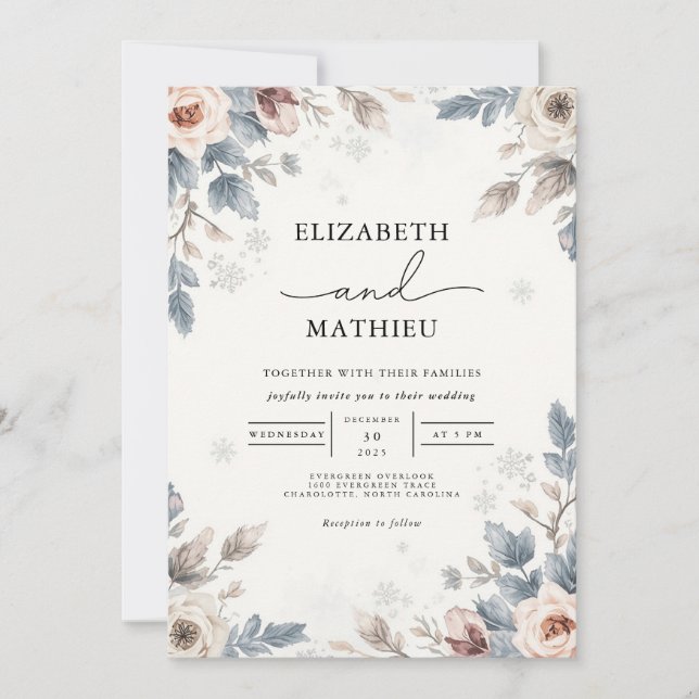 Soft Blue Floral Botanical Wedding Invitation (Front)
