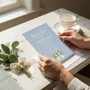 Soft Blue Floral Bow All-in-One Wedding Invitation