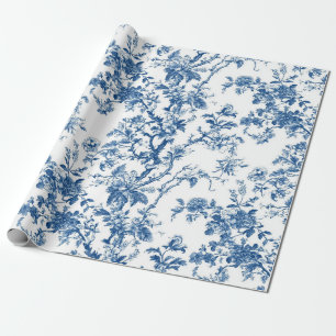Soft Blue Floral Branch Toile Garden Party Wrappin Wrapping Paper