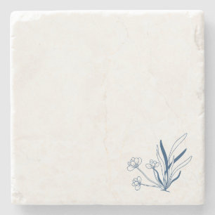 Soft Blue Floral   Coastal Minimalist Table Decor Stone Coaster