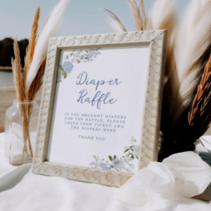 Soft Blue Floral Diaper Raffle Poster