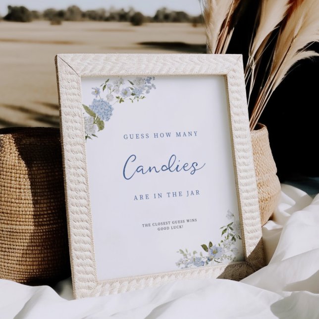 Soft Blue Floral Guess How Many Poster (Creator Uploaded)