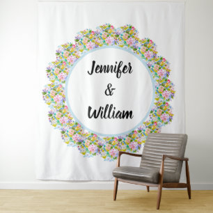 Soft Blue Floral Romantic Wedding Backdrop Tapestry