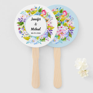 Soft Blue Floral Romantic Wedding Guest Fans