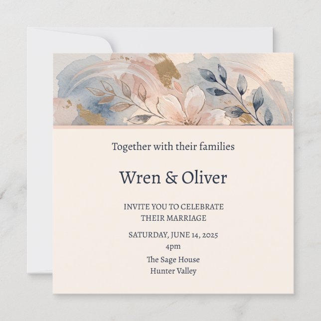 Soft Blue Floral Wedding Invitation (Front)