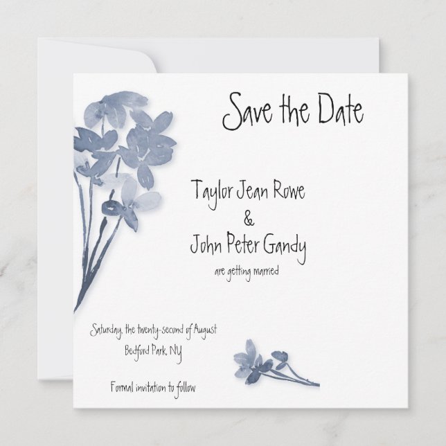 Soft Blue Flower Wedding Save the Date (Front)